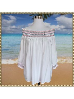 Derek Heart Plus White Embroidered Off Shoulder Blouse 1X